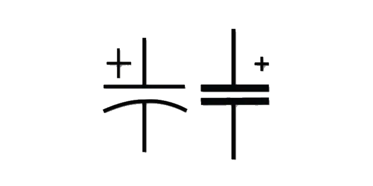 The two symbols for capacitors